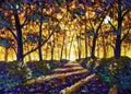 Autumn park alley - oil acrylic painting art Royalty Free Stock Photo