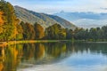 Autumn Park in October in the light of the setting sun. Park Atazhukinsky in the city of Nalchik