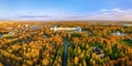 Autumn park and palace of Catherine the great in Pushkin aerial panoramic view Royalty Free Stock Photo