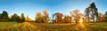 Autumn park with sun and forest - Panorama Royalty Free Stock Photo