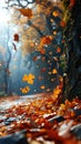 Autumn park with swirling yellow leaves Royalty Free Stock Photo