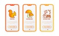 Autumn park thin line icon set: squirrel, mushrooms, bench, falling leaves. Modern vector illustration Royalty Free Stock Photo