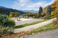 Autumn park in the town of Millstatt am See. Alps, Austria.