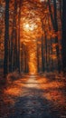 Autumn Path Through Orange Trees Landscape Photo Royalty Free Stock Photo