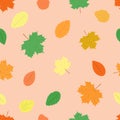 Autumn pattern. Colorful leaf seamless background. Yellow, red and green maple leaves. Vector illustration Royalty Free Stock Photo