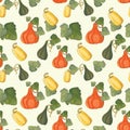 Autumn pattern with colorful pumpkins for wrapping paper, wallpapers, fabrics. Fall seamless pattern. Royalty Free Stock Photo