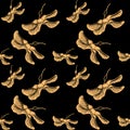 Autumn pattern with dried maple seeds on black background for fabric