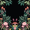 Autumn pattern with mushrooms, flowers and trees. Seamless pattern background
