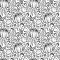 Autumn pattern with pumpkins, berries, chestnuts