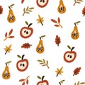 Autumn seamless pattern. Different leaves, fruits and berries. Autumn cute digital paper. Royalty Free Stock Photo