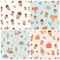 Hand drawn childish patterns collection with autumnal design