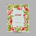 Autumn Photo Frame with Rowan Berry and Leaves. Seasonal Fall Design Card Royalty Free Stock Photo