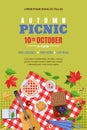 Autumn picnic, vector poster, banner layout. Outdoors weekend and thanksgiving holiday background.