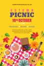 Autumn picnic, vector poster, banner layout. Outdoors weekend and thanksgiving holiday background. Royalty Free Stock Photo