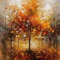autumn picture with trees in orange foliage yellow leaves background poster design generative ai