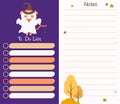 Autumn planner organizer. Halloween ghost tiger in a witch hat with a spider on a background with autumn leaves and