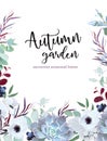 Autumn plants vector design frame arranged from anemone, eucalyp Royalty Free Stock Photo