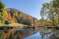 Autumn pond landscape at the arboretum of the Aubonne valley, Switzerland Royalty Free Stock Photo