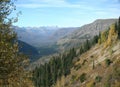 Autumn poplars, mountain valleys & ridges Royalty Free Stock Photo