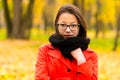 Autumn portrait Korean girl in glasses