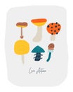 Autumn postcard with doodle mushrooms