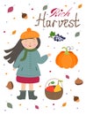 autumn poster with a cute girl Royalty Free Stock Photo