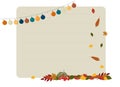 Autumn poster illustration with fall foliage, garland and notebook leaf