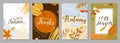 Autumn posters set vector background. Autumn-time season banners in whimsical memphis modern flat style with greeting