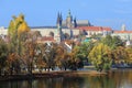 Autumn Prague gothic Castle above River Vltava