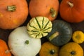 Autumn pumpkin assortment from above