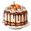 Autumn Pumpkin Cake with Chocolate Drizzle Illustration Royalty Free Stock Photo