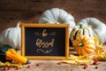 Autumn Pumpkin Decoration, Text Be Blessed, Golden Frame