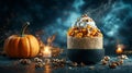 Autumn Pumpkin Quinoa Dessert, Dark Background Royalty Free Stock Photo
