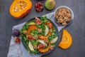 Autumn pumpkin salad and figs, pears and walnuts