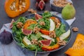 Autumn pumpkin salad and figs, pears and walnuts