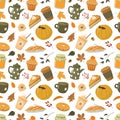 Autumn pumpkin spice pattern. Fall colored season design