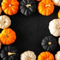 Autumn pumpkin square frame in Halloween colors orange, black and white against a black background
