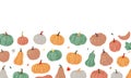 Autumn pumpkins banner. Pumpkins horizontal background. Autumn halloween pumpkins. Vector illustration.