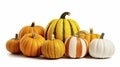 Autumn pumpkins collection isolated on white background. 3D illustration. Generative AI Royalty Free Stock Photo
