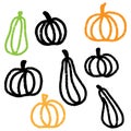 Autumn pumpkins. Line art texture, sketch, outline. Royalty Free Stock Photo