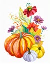 Autumn pumpkins and seasonal flowers