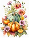 Autumn pumpkins and seasonal flowers