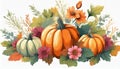 Autumn pumpkins and seasonal flowers