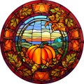 Fantasy Stained Glass Art Vintage Pumpkins Illustration Clipart