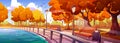 Autumn quay in park landscape perspective view Royalty Free Stock Photo