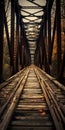 Autumn Railway Tracks Over Wood Bridge: A Captivating Perspective Royalty Free Stock Photo