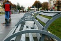 Bench in the park is empty in autumn Royalty Free Stock Photo