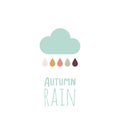 Autumn rain. Minimal composition. Cloud with drops. Vector illustration, flat design Royalty Free Stock Photo