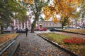 Autumn, rainy day. City square in the central part of the city of Penza. Russia