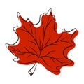 Autumn red maple leaf icon in line art, flat style. Vector illustration isolated on a white background. Royalty Free Stock Photo